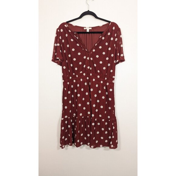 Cato Womens Red Polka Dot Midi Dress Size L Short Sleeve Smocked Waist Flowy - Picture 1 of 11